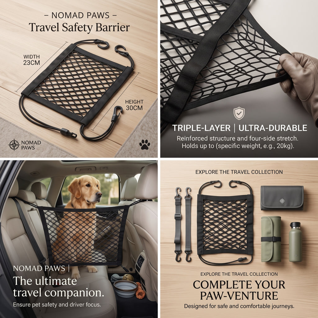Barrera para perros para coche con malla de seguridad y bolsa de almacenamiento