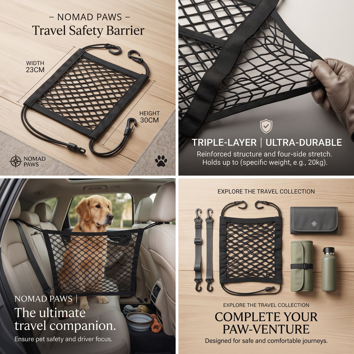 Barrera para perros para coche con malla de seguridad y bolsa de almacenamiento