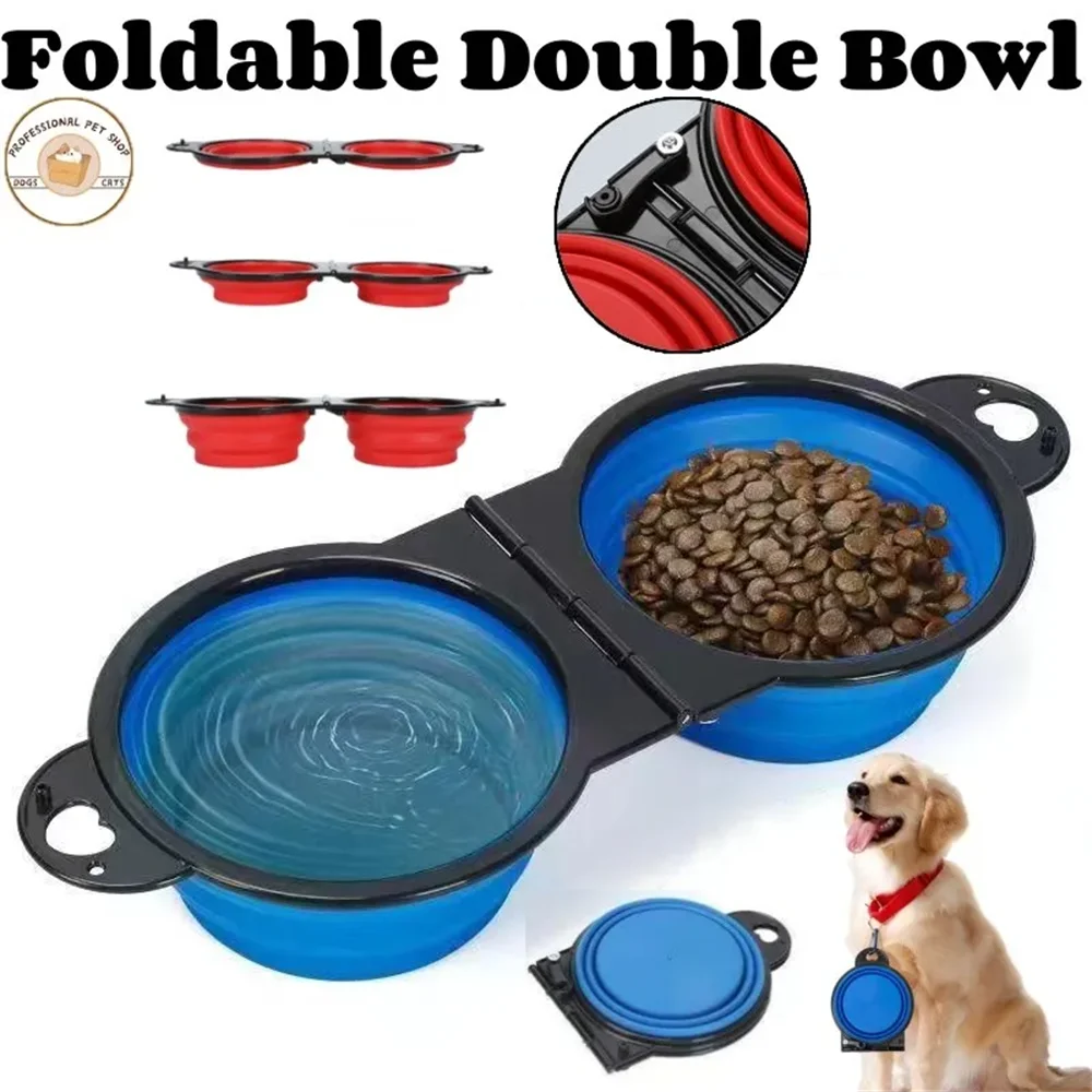 Comederos de viaje dobles plegables para mascotas