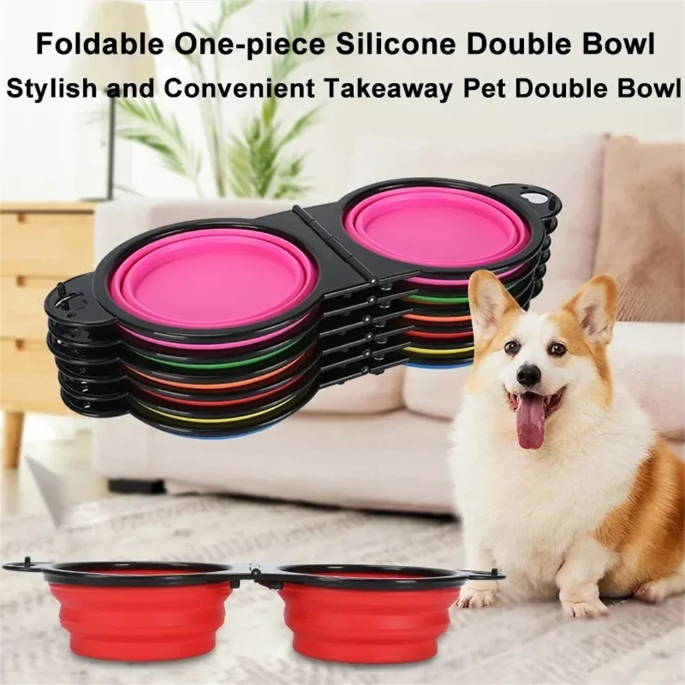 Comederos de viaje dobles plegables para mascotas