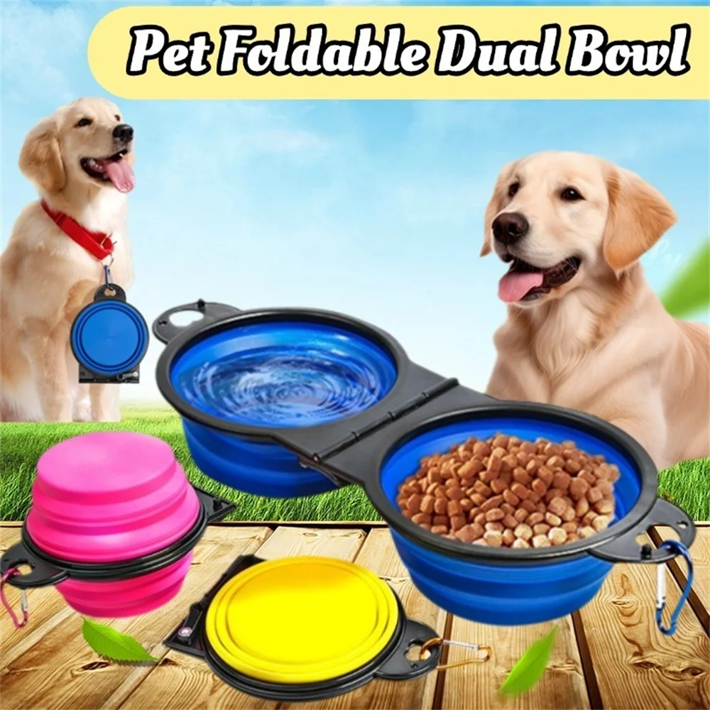 Comederos de viaje dobles plegables para mascotas