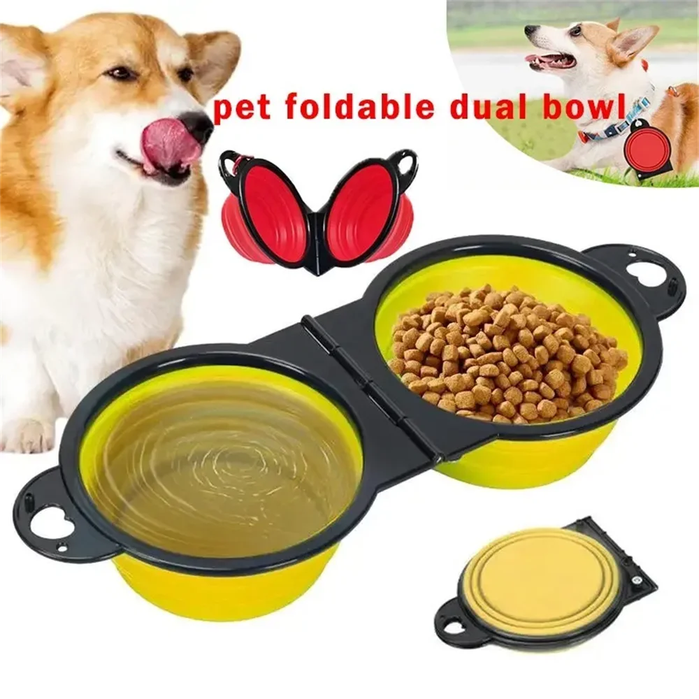 Comederos de viaje dobles plegables para mascotas