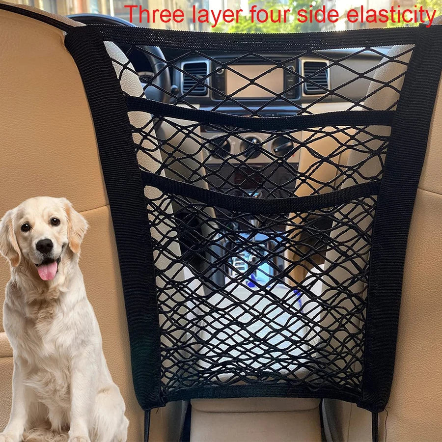 Barrera para perros para coche con malla de seguridad y bolsa de almacenamiento